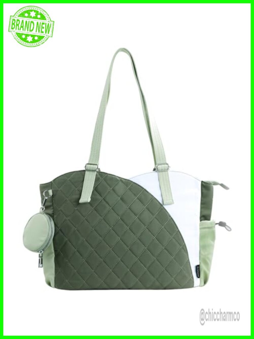 Puffer Tote Bag with Zipper for Women, 11-Pocket Laptop Work Travel Handbag